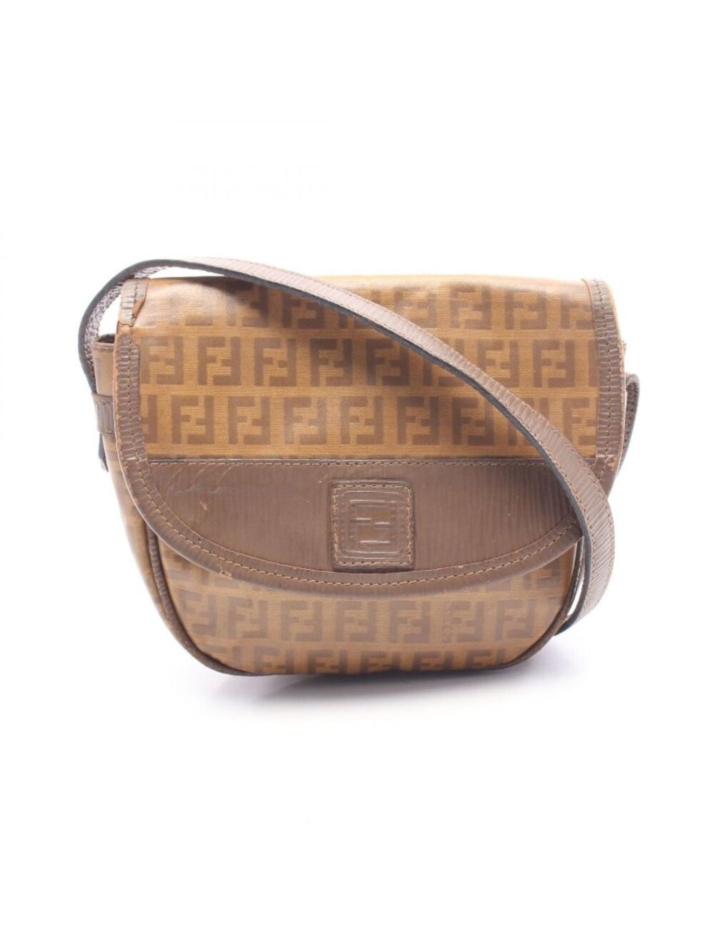 Fendi Shoulder Bag Zucca Brown Leather Pouch